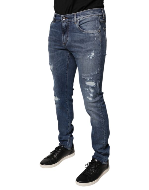 Dolce & Gabbana Blue Tattered Cotton Stretch Skinny Denim Jeans - Image 3