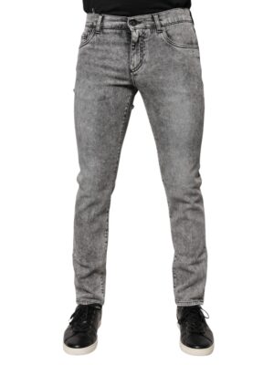 Dolce & Gabbana Gray Logo Plaque Cotton Slim Fit Denim Jeans