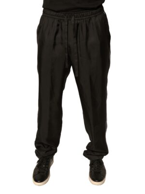 Dolce & Gabbana Black DG Logo Silk Jogger Sweatpants Pants