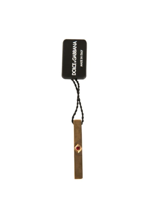 Dolce & Gabbana Gold Tone Brass Crystal Branded Tie Clip Bar - Image 2