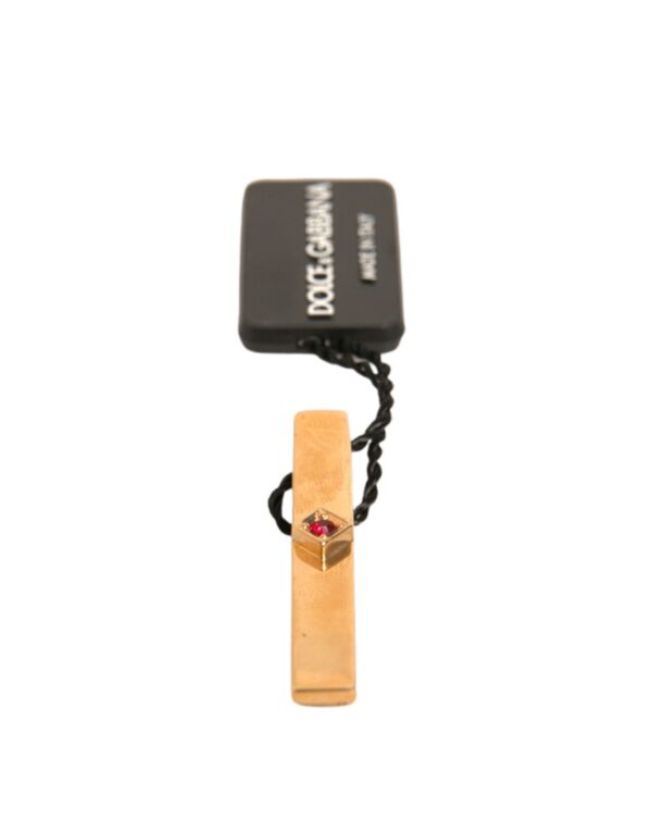 Dolce & Gabbana Gold Tone Brass Crystal Branded Tie Clip Bar - Image 5