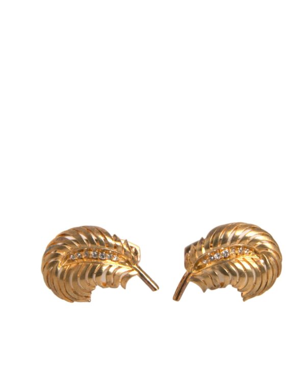 Dolce & Gabbana Gold 925 Sterling Silver Crystal Leaf Cufflink - Image 2