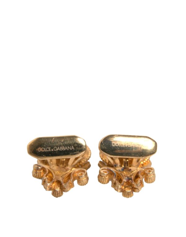 Dolce & Gabbana Gold Tone 925 Sterling Silver Crystal Cufflink - Image 5