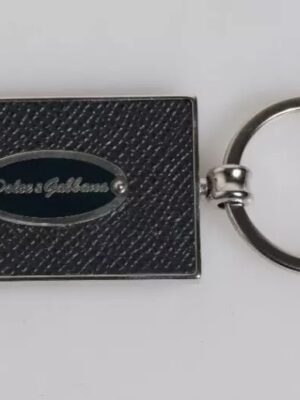 Dolce & Gabbana Black Leather Logo Metal Ring Keychain Keyring