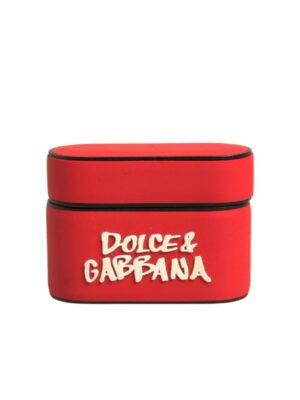 Dolce & Gabbana Red PVC Embossed Logo Plaque Holder Airpods Case
