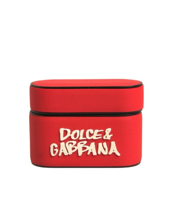 Dolce & Gabbana Red PVC Embossed Logo Plaque Holder Airpods Case - Image 2