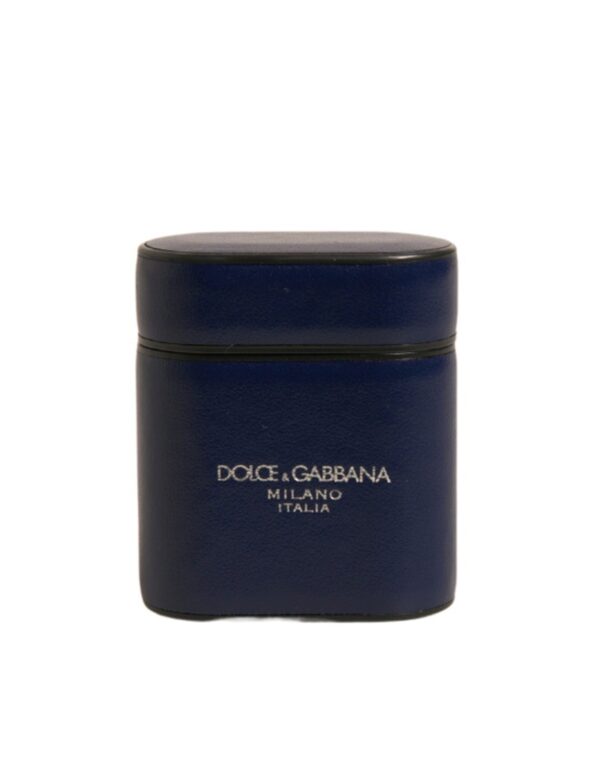 Dolce & Gabbana Blue Leather Logo Print Flip Holder Airpods Case - Image 2