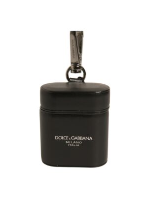 Dolce & Gabbana Black Leather Logo Silver Metal Strap Airpods Case