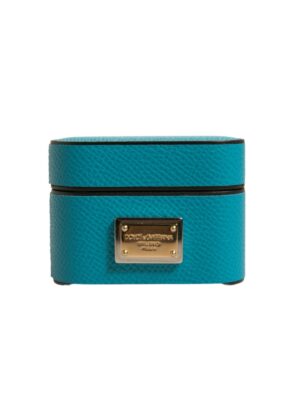 Dolce & Gabbana Green Leather Metal Logo Plaque Holder Airpods Case