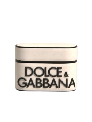 Dolce & Gabbana White PVC Embossed Logo Plaque Holder Airpods Case