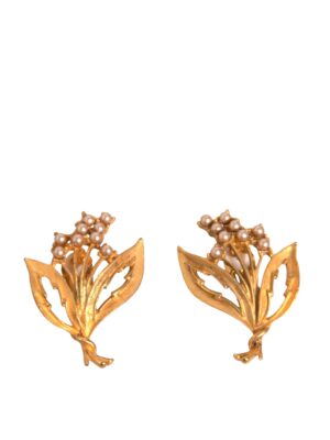 Dolce & Gabbana Gold Tone Brass Lily Of The Valley Pearl Clip On Earrings