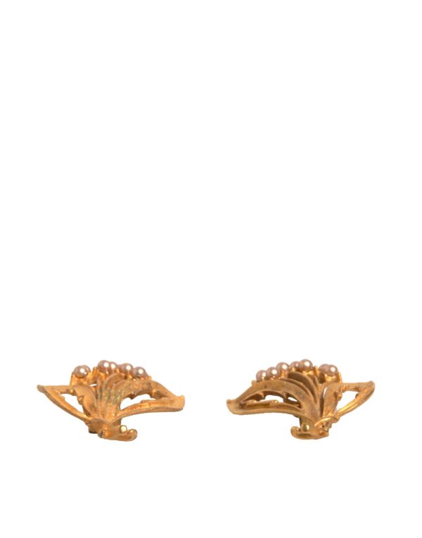 Dolce & Gabbana Gold Tone Brass Lily Of The Valley Pearl Clip On Earrings - Image 3