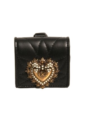 Dolce & Gabbana Black Leather Devotion Heart Strap Airpod Case