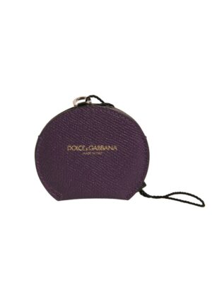 Dolce & Gabbana Purple Calfskin Leather Round Logo Hand Mirror Holder