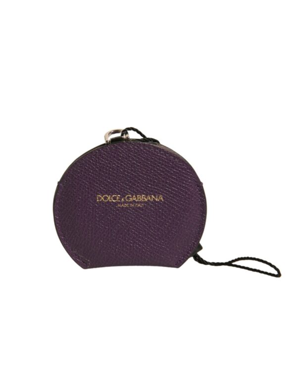 Dolce & Gabbana Purple Calfskin Leather Round Logo Hand Mirror Holder - Image 2