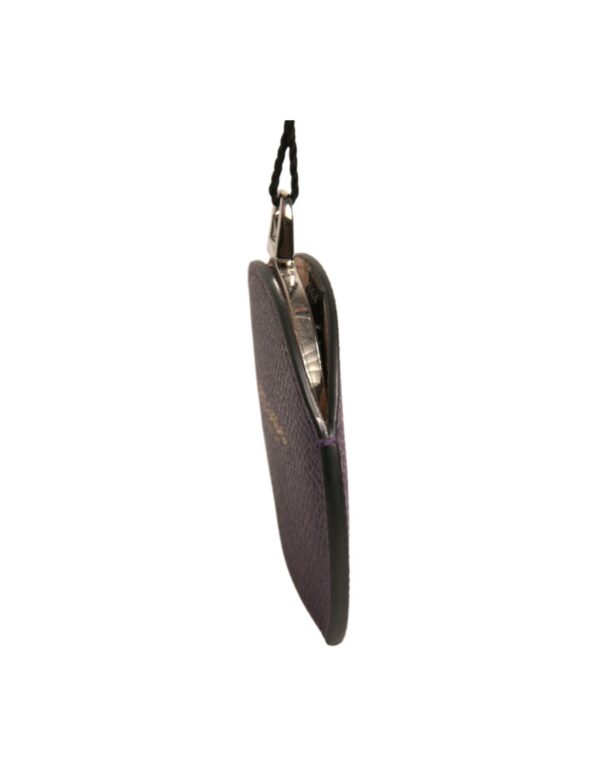 Dolce & Gabbana Purple Calfskin Leather Round Logo Hand Mirror Holder - Image 3