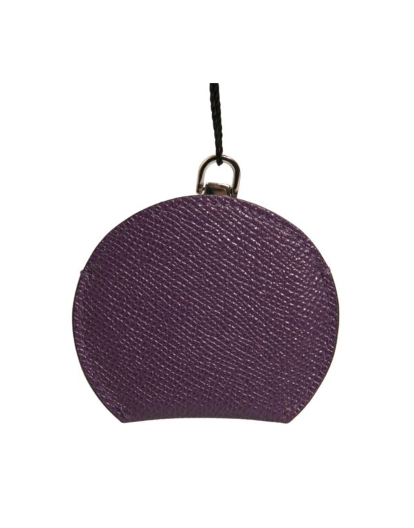 Dolce & Gabbana Purple Calfskin Leather Round Logo Hand Mirror Holder - Image 4