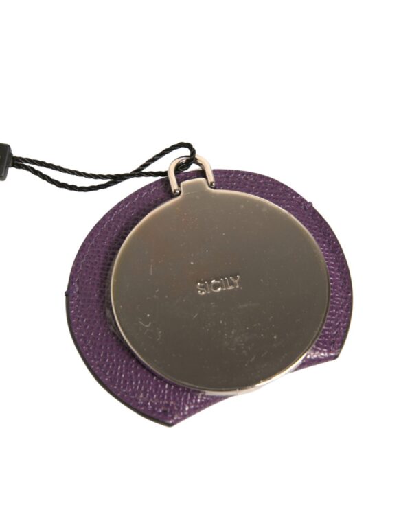 Dolce & Gabbana Purple Calfskin Leather Round Logo Hand Mirror Holder - Image 5