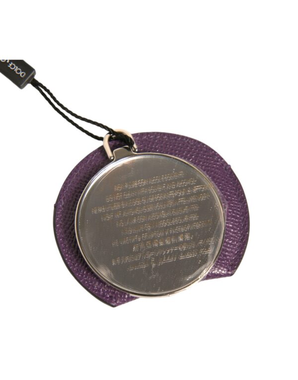 Dolce & Gabbana Purple Calfskin Leather Round Logo Hand Mirror Holder - Image 6
