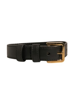 Dolce & Gabbana Black Textured Leather Gold Tone Metal Buckle Armband