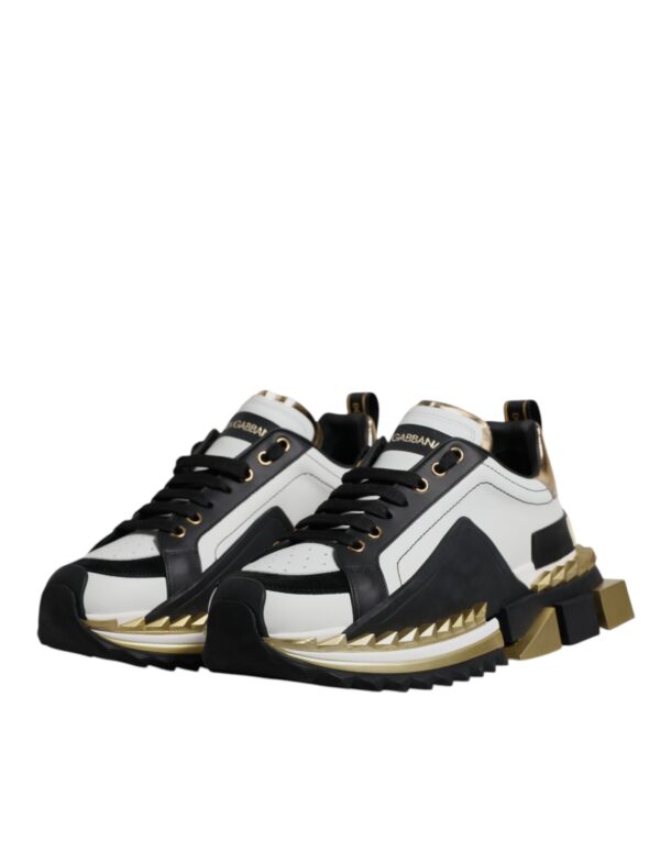 Dolce & Gabbana White Gold Black Leather SUPER KING Sneakers Shoes - Image 4
