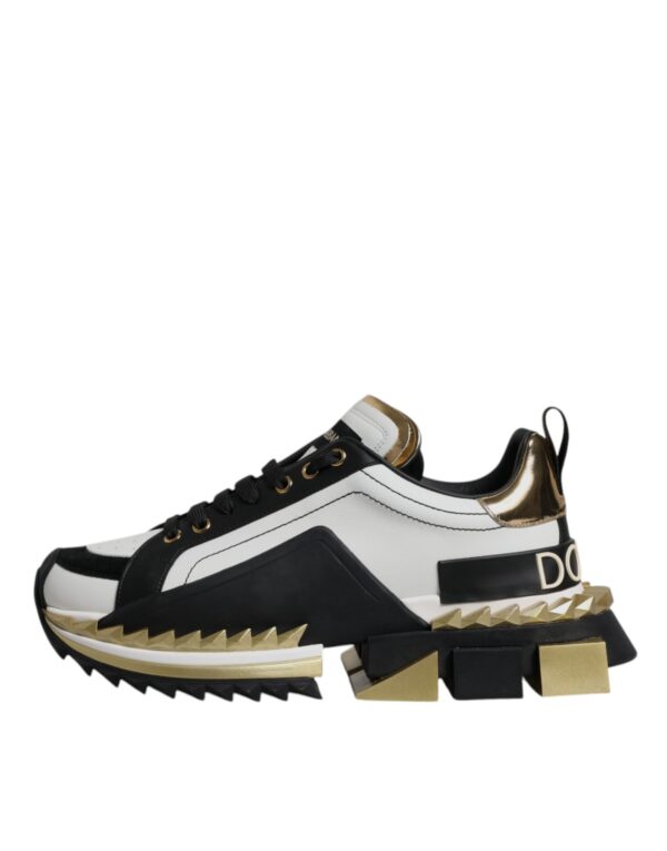 Dolce & Gabbana White Gold Black Leather SUPER KING Sneakers Shoes - Image 6