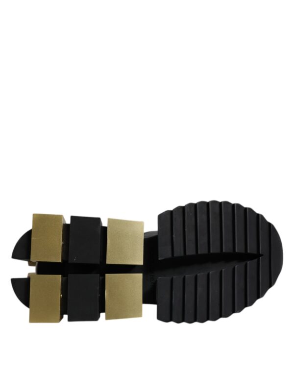 Dolce & Gabbana White Gold Black Leather SUPER KING Sneakers Shoes - Image 7