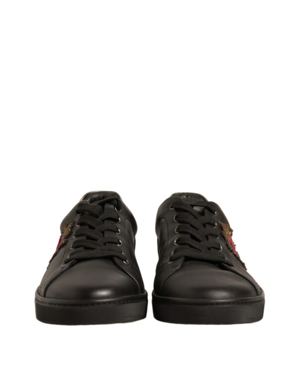 Dolce & Gabbana Black Leather Heart Embellished Sneakers Shoes - Image 2