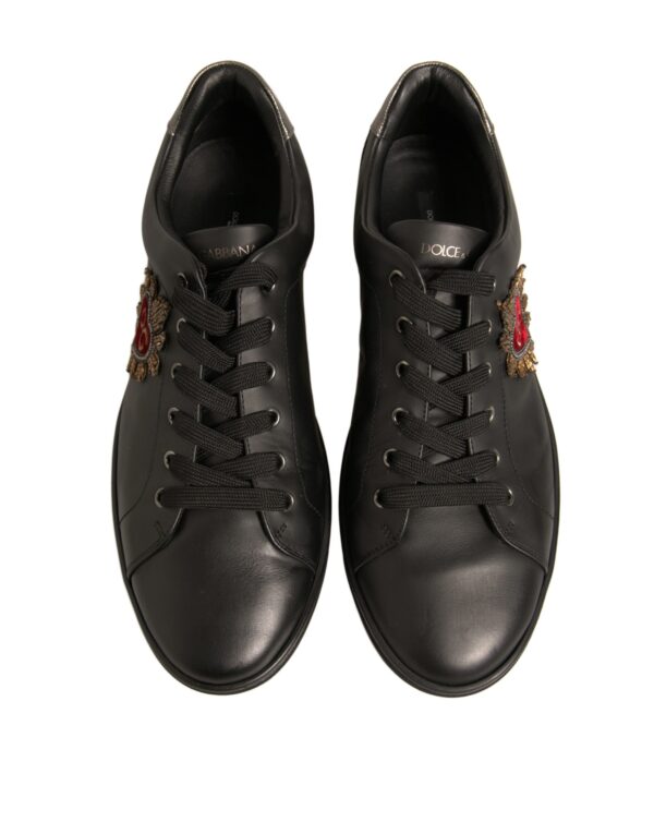 Dolce & Gabbana Black Leather Heart Embellished Sneakers Shoes - Image 3