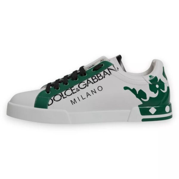 Dolce & Gabbana White Green Leather Crown Milano Sneakers Shoes - Image 4