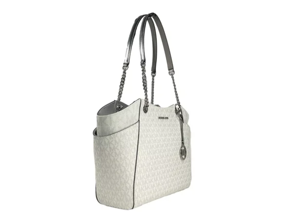 Michael Kors Jet Set Large Chain Shoulder Tote Bag White Silver - Image 2