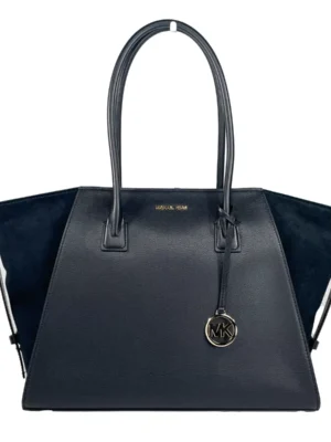 Michael Kors Avril XL Suede Leather Top Zip Satchel Bag Black