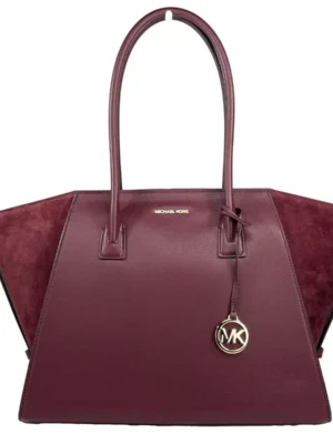 Michael Kors Avril XL Suede Leather Top Zip Satchel Bag Oxblood Red