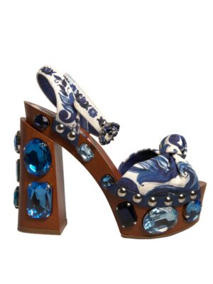 Dolce & Gabbana Multicolor Majolica Embellished Wedge Sandals Shoes
