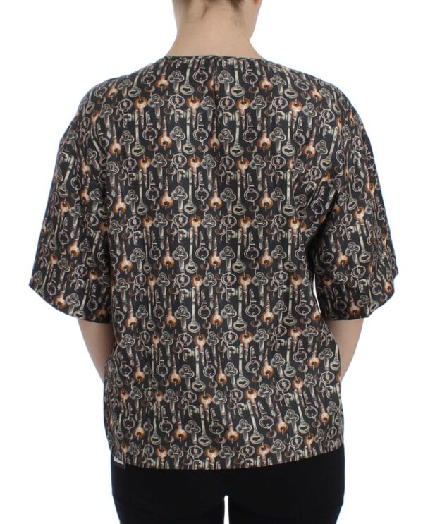 Dolce & Gabbana Enchanted Sicily Silk Blouse with Medieval Keys Print - Image 3