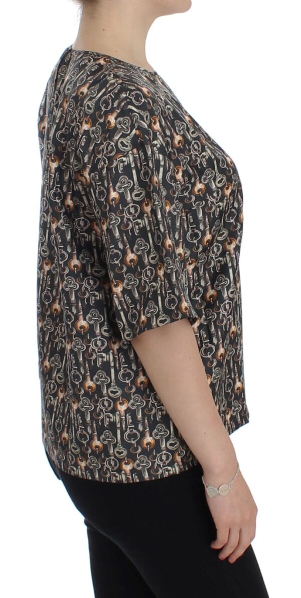 Dolce & Gabbana Enchanted Sicily Silk Blouse with Medieval Keys Print - Image 4