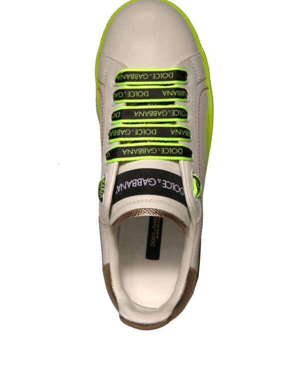 Dolce & Gabbana White Yellow Portofino Leather Sneakers Shoes - Image 7