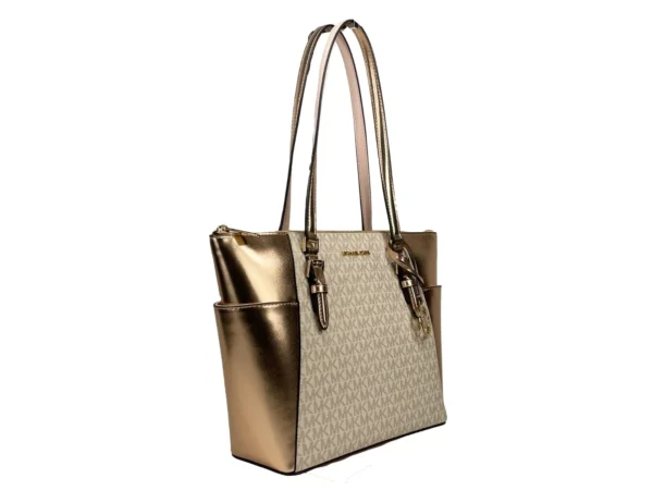 Michael Kors Charlotte Large Leather Top Zip Tote Bag Purse Rose Gold - Image 2