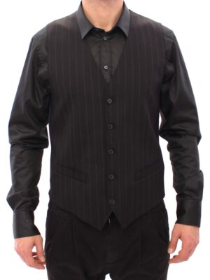 Dolce & Gabbana Elegant Black Striped Wool Dress Vest