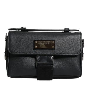 Dolce & Gabbana Black Logo Plaque Leather Buckled Shoulder Crossbody Bag
