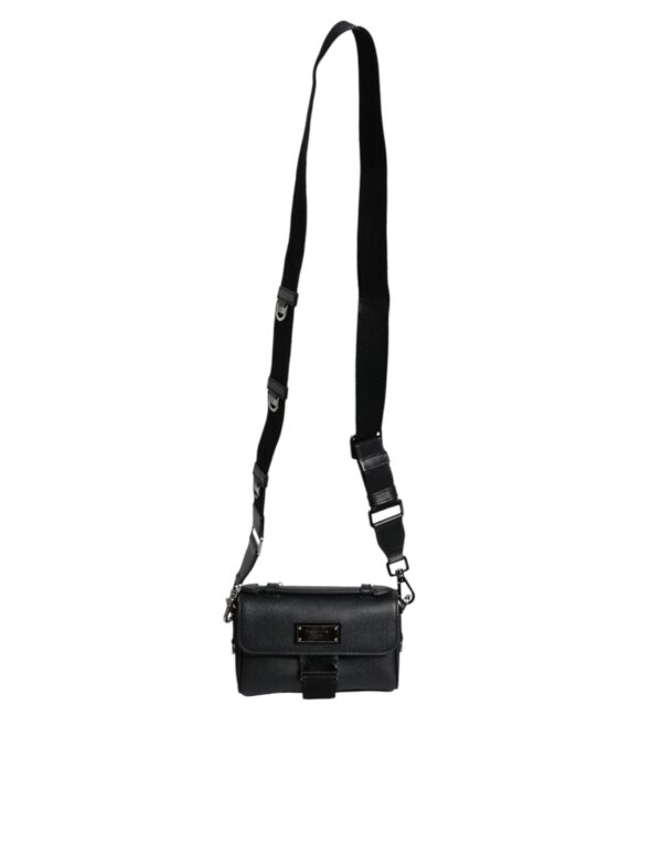 Dolce & Gabbana Black Logo Plaque Leather Buckled Shoulder Crossbody Bag - Image 6