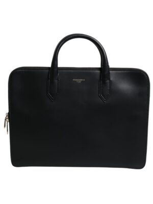 Dolce & Gabbana Black Calfskin Heat Pressed Logo Monreale Briefcase Bag