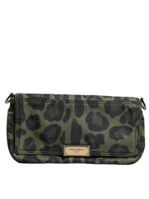 Dolce & Gabbana Green Nylon Leopard Print Shell Messenger Crossbody Bag