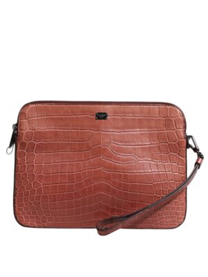 Dolce & Gabbana Bordeaux Croc Leather Logo Plaque Men Briefcase Bag