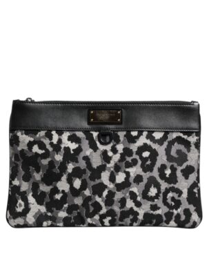 Dolce & Gabbana Multicolor Leopard Jacquard Logo Plaque Men Pouch Bag