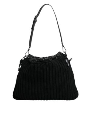 Dolce & Gabbana Black Cashmere Knitted Leather Shoulder Bag