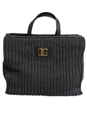 Dolce & Gabbana Black Large Knitted Crochet Shoulder Shopper DG Logo Bag