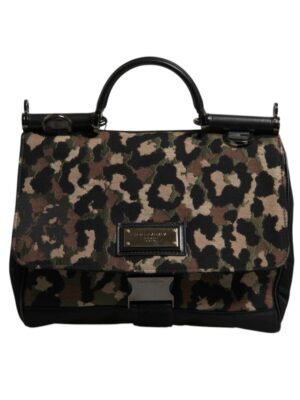 Dolce & Gabbana Brown Leopard Print Lacquard Nylon Sicily Tote Bag