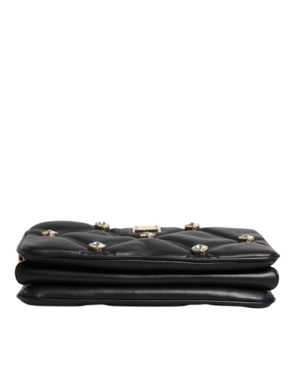 Dolce & Gabbana Black Leather Crystal Embellished Logo Shoulder Bag - Image 5