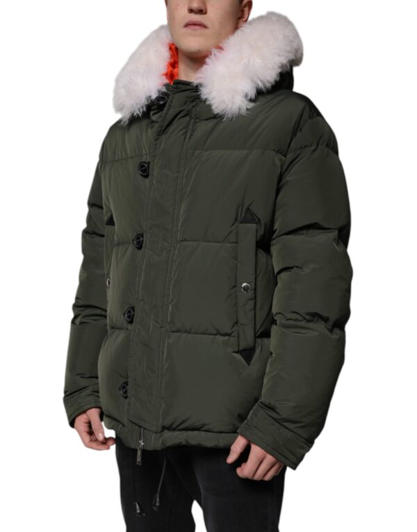 Dsquared² Green Hooded Long Sleeves Fur Shearling Jacket - Image 3